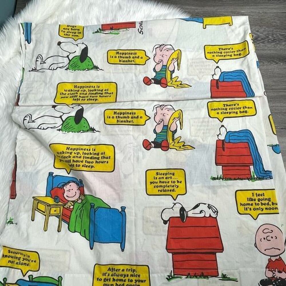 Vintage Peanuts Gang Flat Sheet Made in USA Muslin Fabric - Picture 4 of 8